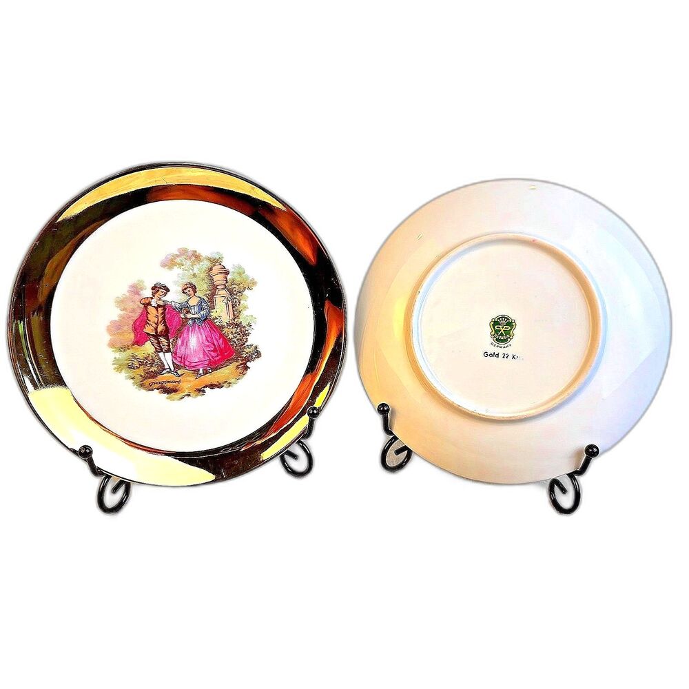 Vintage 1960s-70s Parbus Bavaria Germany Fragonard 22K Gold Courting Plate Set 2